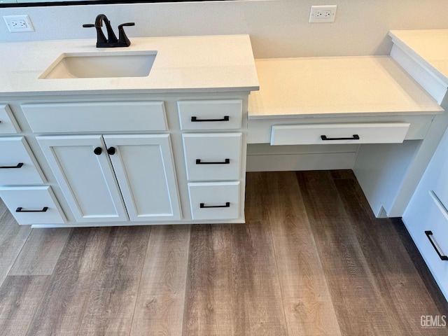 interior details featuring a sink and wood finished floors