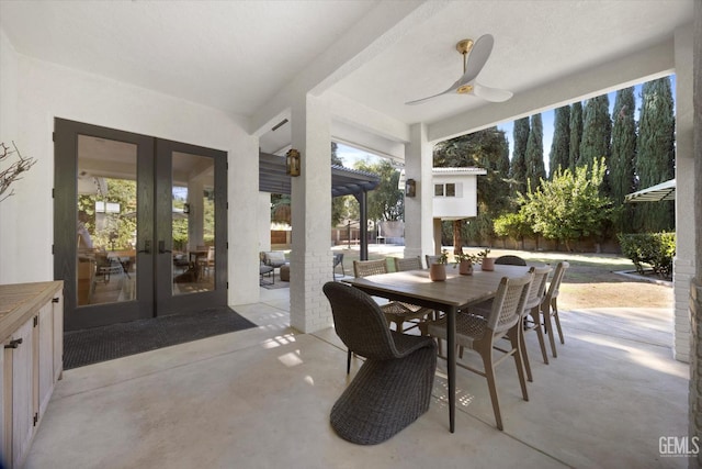 6707 Park W Cir, Bakersfield, CA 93308 - view of patio / terrace featuring french doors, a ceiling fan, and outdoor dining area