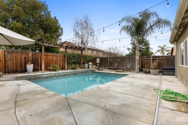 view of pool featuring a fenced backyard, a fenced in pool, and a patio