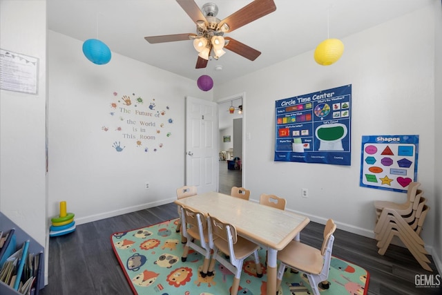 4715 Peacock Ct, Bakersfield, CA 93313 - recreation room with wood finished floors, baseboards, and ceiling fan