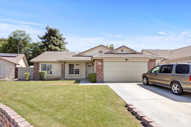 4715 Peacock Ct, Bakersfield, CA 93313 - ranch-style house featuring driveway, a garage, brick siding, and a tiled roof