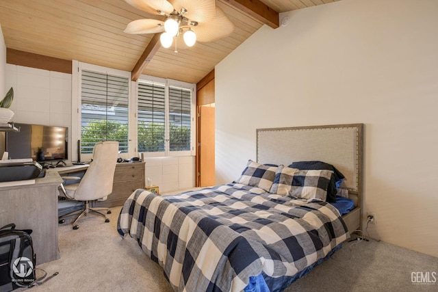 2221 Myrtle St, Bakersfield, CA 93301 - carpeted bedroom with a ceiling fan, vaulted ceiling with beams, and wood ceiling
