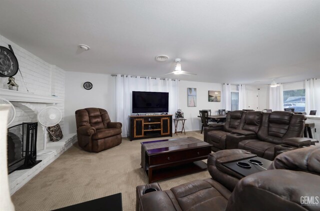 109 Bermuda St, Bakersfield, CA 93309 - carpeted living area with a ceiling fan and a fireplace