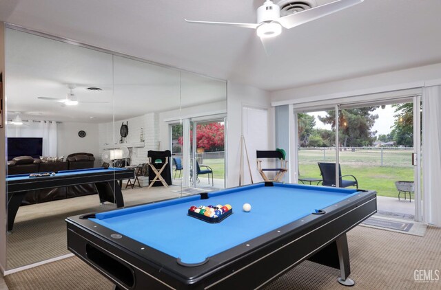 109 Bermuda St, Bakersfield, CA 93309 - playroom featuring carpet floors, ceiling fan, and billiards
