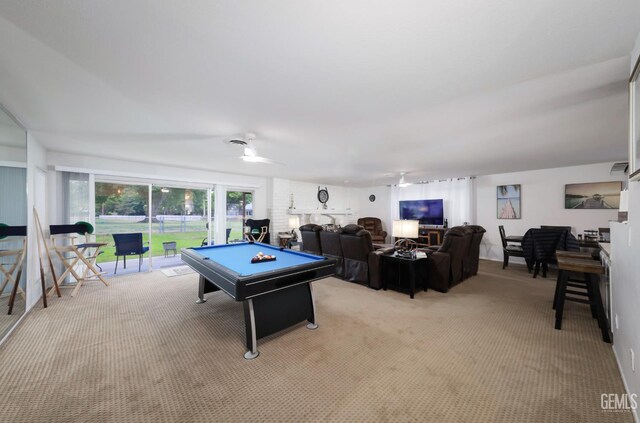 109 Bermuda St, Bakersfield, CA 93309 - rec room with ceiling fan, billiards, and light carpet