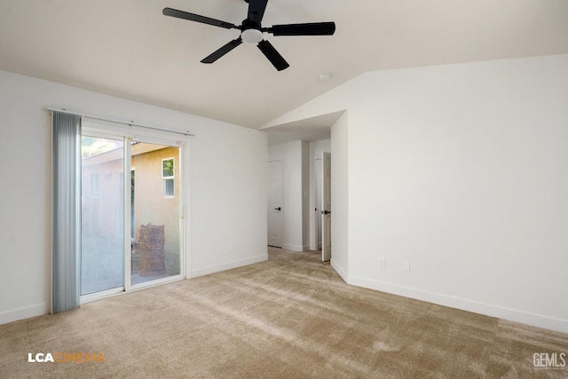 6905 Gwenivere Ct, Bakersfield, CA 93313 - empty room with ceiling fan, lofted ceiling, carpet floors, and a smoke detector