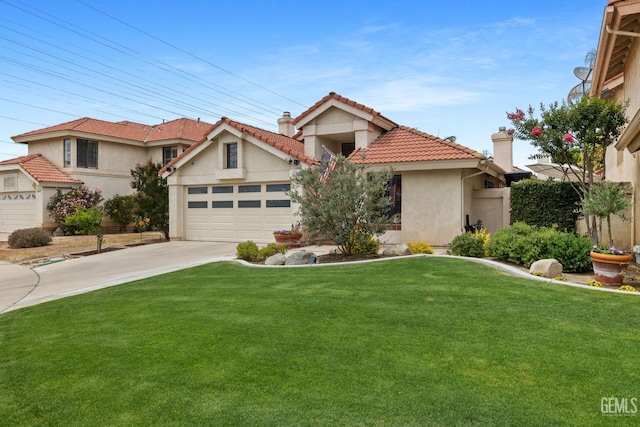 8220 Birmingham St, Bakersfield, CA 93311 - view of front of home with driveway, a chimney, an attached garage, and stucco siding