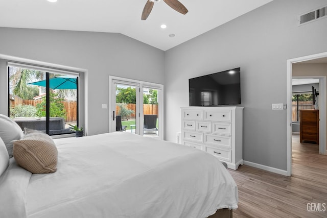 8220 Birmingham St, Bakersfield, CA 93311 - bedroom featuring access to outside, light wood-style flooring, multiple windows, lofted ceiling, and recessed lighting