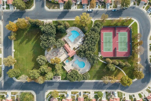 8220 Birmingham St, Bakersfield, CA 93311 - aerial view of property's location with a pool area and nearby suburban area