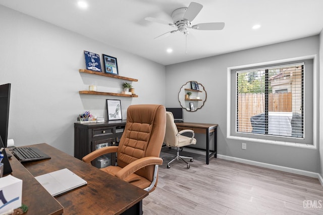 8220 Birmingham St, Bakersfield, CA 93311 - office space featuring light wood-style floors, a ceiling fan, recessed lighting, and baseboards