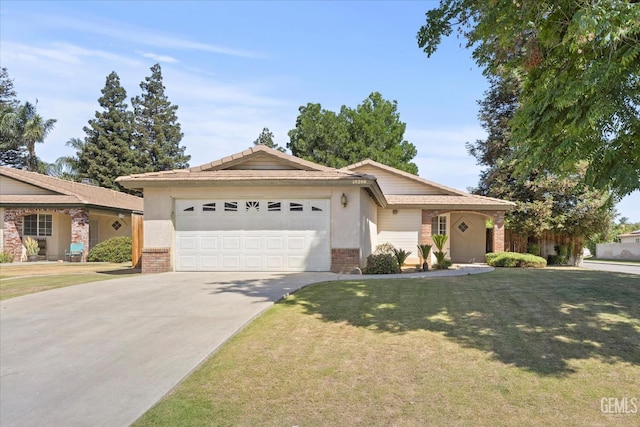 10200 Cheyenne Dr, Bakersfield, CA 93312 - single story home with brick siding, a garage, concrete driveway, and a front yard