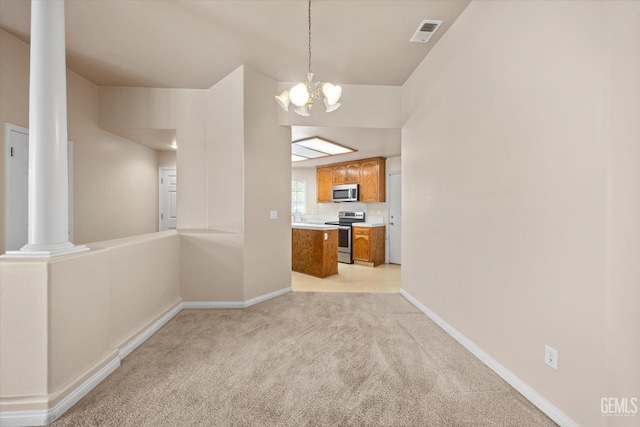 10200 Cheyenne Dr, Bakersfield, CA 93312 - unfurnished dining area featuring light carpet and a chandelier
