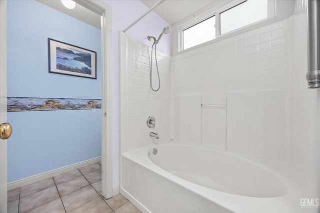 bathroom with tile patterned floors and shower / bath combination