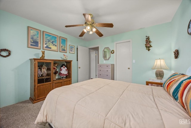 bedroom with carpet floors and ceiling fan