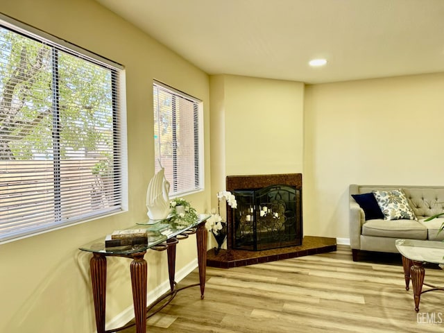 4208 Tierra Verde St Unit 2, Bakersfield, CA 93301 - sitting room featuring wood finished floors, a tile fireplace, and recessed lighting