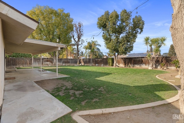 view of yard featuring a fenced backyard and a patio