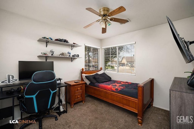 bedroom featuring carpet and ceiling fan