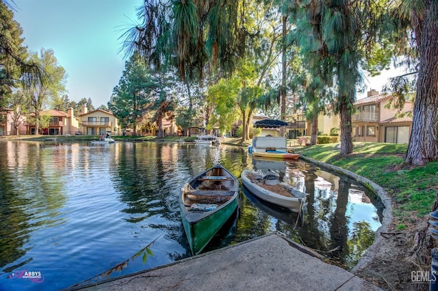 dock area with a water view