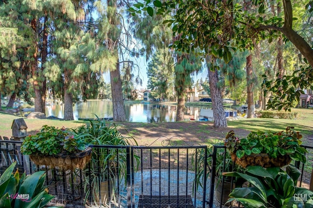 view of yard with a water view