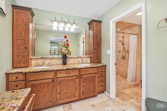 bathroom featuring vanity and walk in shower