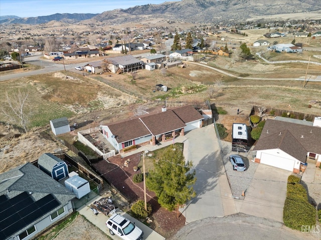 aerial view featuring a residential view and a mountain view