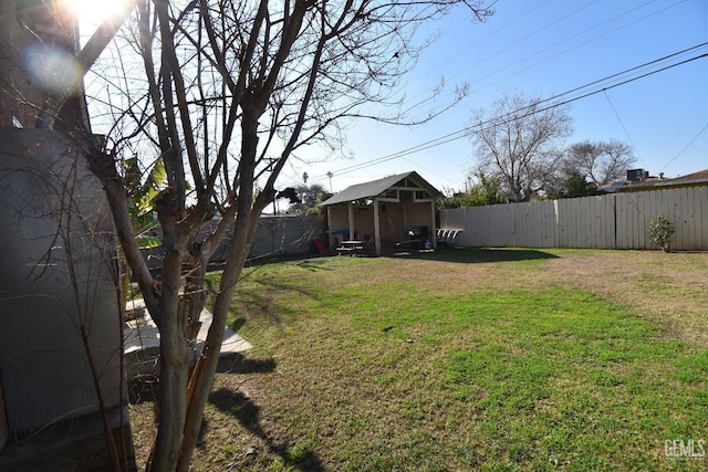 view of yard with a shed