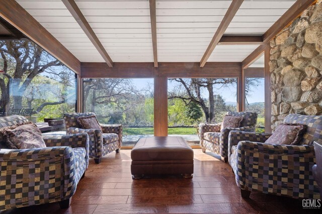 4227 Poso Flat Rd, Bakersfield, CA 93308 - sunroom / solarium featuring wood-type flooring and beamed ceiling