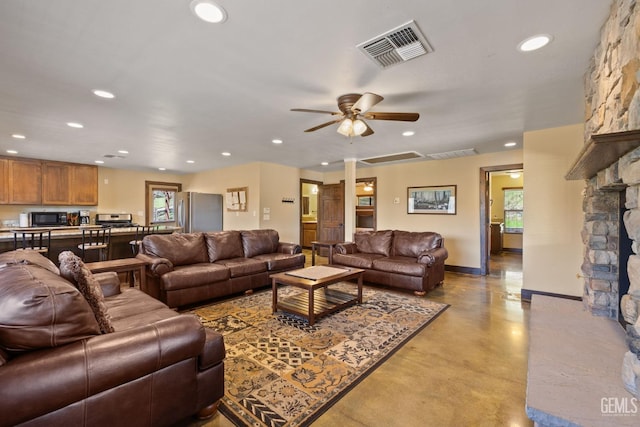 4227 Poso Flat Rd, Bakersfield, CA 93308 - living area featuring visible vents, recessed lighting, and concrete flooring