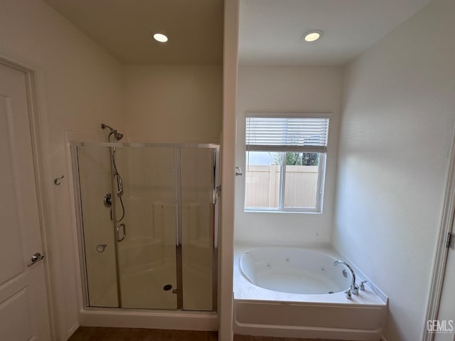 bathroom with plus walk in shower