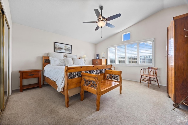 9000 Willamette Ct, Bakersfield, CA 93312 - bedroom with vaulted ceiling, light colored carpet, and ceiling fan
