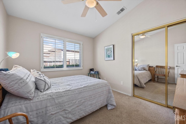 9000 Willamette Ct, Bakersfield, CA 93312 - carpeted bedroom with vaulted ceiling, a closet, and a ceiling fan