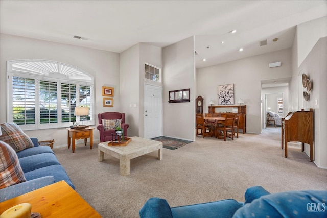 9000 Willamette Ct, Bakersfield, CA 93312 - carpeted living area featuring a high ceiling and recessed lighting