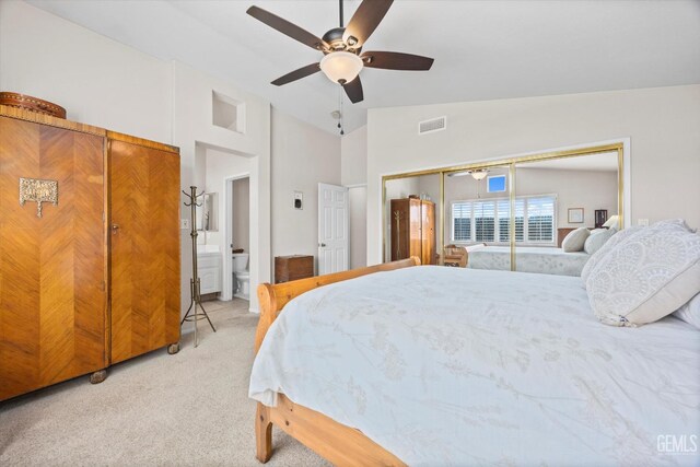 9000 Willamette Ct, Bakersfield, CA 93312 - bedroom featuring carpet flooring, lofted ceiling, a ceiling fan, and a closet