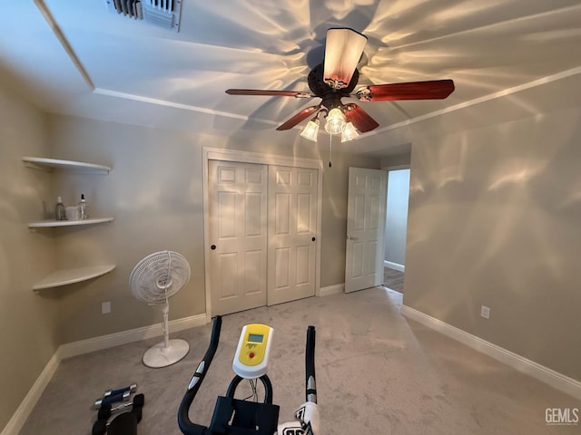 15725 Marty Ave, Bakersfield, CA 93314 - exercise area with a ceiling fan and carpet