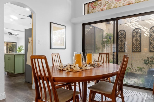 dining room featuring hardwood / wood-style flooring and ceiling fan