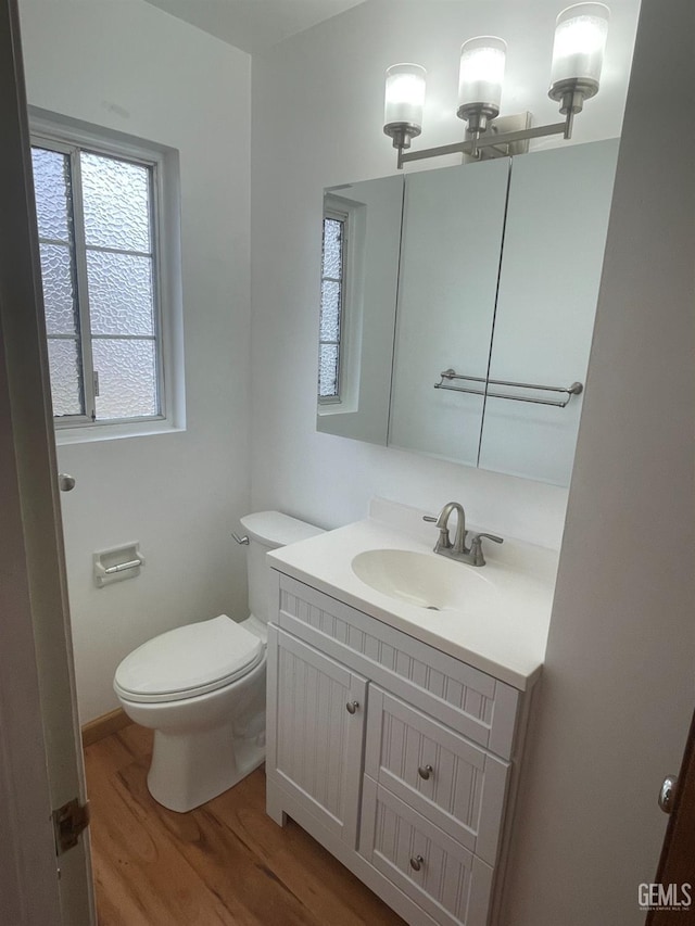 bathroom featuring hardwood / wood-style flooring, toilet, and vanity