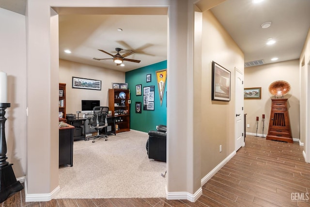 office area featuring ceiling fan