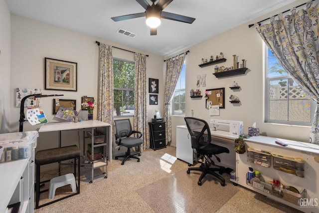 office area featuring ceiling fan