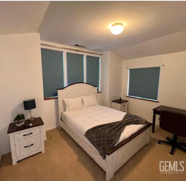 bedroom featuring vaulted ceiling