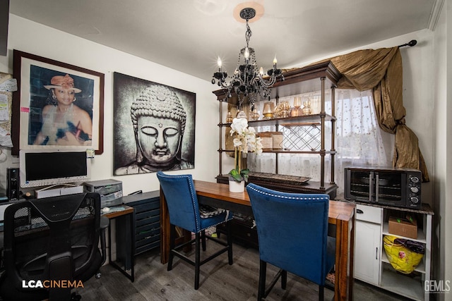 1102 Oleander Ave, Bakersfield, CA 93304 - office area with a chandelier and wood finished floors