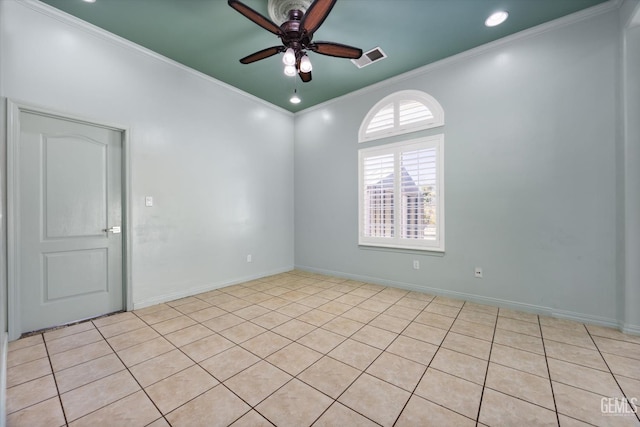 200 Justin Ct, Shafter, CA 93263 - unfurnished room featuring ornamental molding, ceiling fan, and light tile patterned floors
