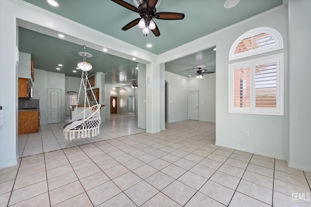 200 Justin Ct, Shafter, CA 93263 - unfurnished room featuring ceiling fan, ornamental molding, light tile patterned floors, and recessed lighting