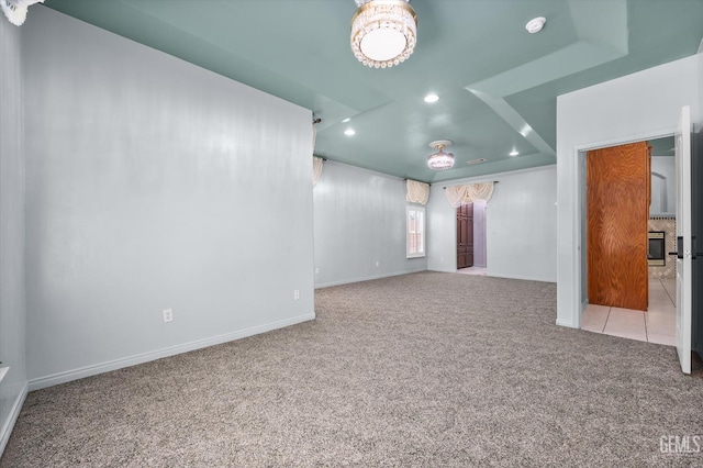 200 Justin Ct, Shafter, CA 93263 - empty room featuring carpet flooring, a chandelier, and recessed lighting