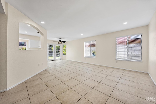 6209 Ambergrove St, Bakersfield, CA 93313 - unfurnished room featuring french doors, light tile patterned flooring, recessed lighting, and a ceiling fan