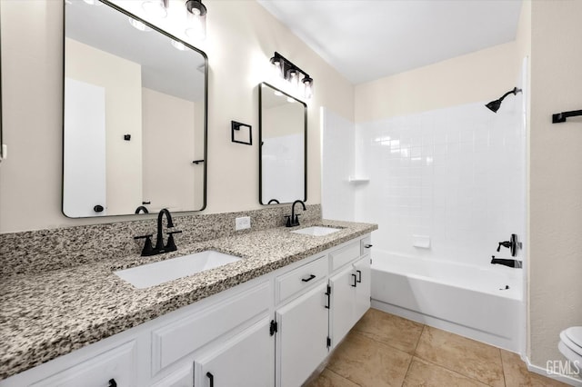 6209 Ambergrove St, Bakersfield, CA 93313 - full bath featuring double vanity, shower / washtub combination, and tile patterned flooring