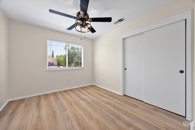 6209 Ambergrove St, Bakersfield, CA 93313 - unfurnished bedroom featuring light wood-style floors, a closet, and ceiling fan