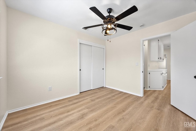 6209 Ambergrove St, Bakersfield, CA 93313 - unfurnished bedroom featuring light wood finished floors, a closet, and ceiling fan