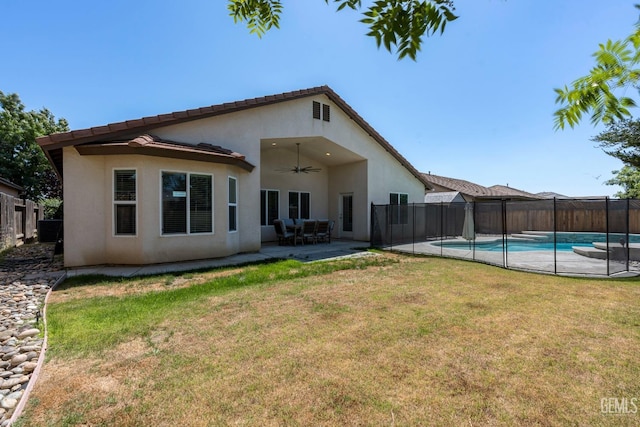 15020 Cotton Blossom Ave, Bakersfield, CA 93314 - rear view of property with a ceiling fan, stucco siding, and a patio area