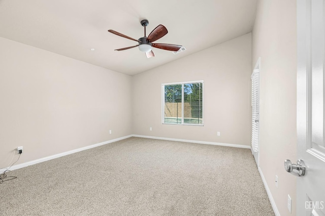 15020 Cotton Blossom Ave, Bakersfield, CA 93314 - carpeted empty room featuring ceiling fan, lofted ceiling, and baseboards