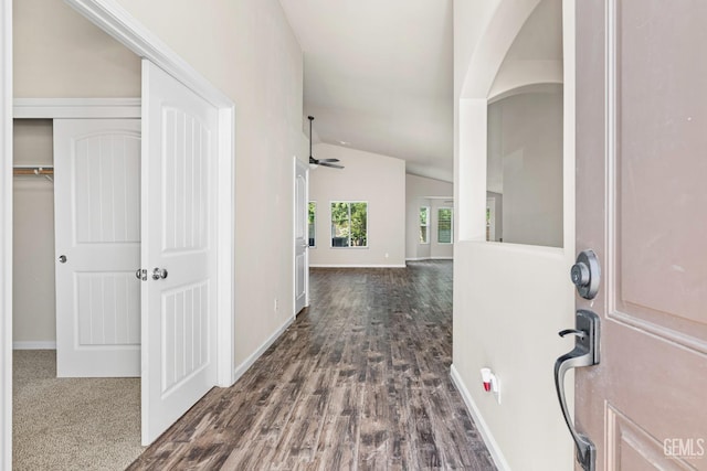 15020 Cotton Blossom Ave, Bakersfield, CA 93314 - entryway featuring vaulted ceiling, baseboards, and dark wood-type flooring